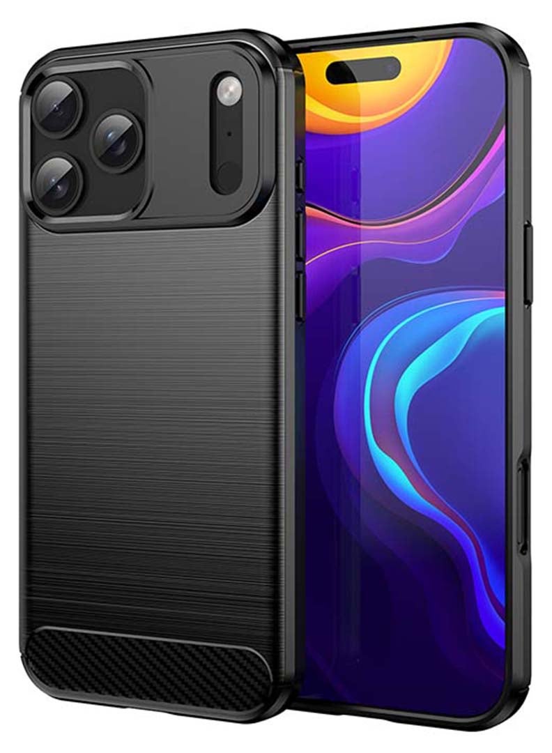 Case Up Case Compatible with Apple iPhone 17 Pro Max , Premium Brushed Carbon Fiber Texture Cover [Camera Protection] Shockproof Soft Cover, Black - Image 1