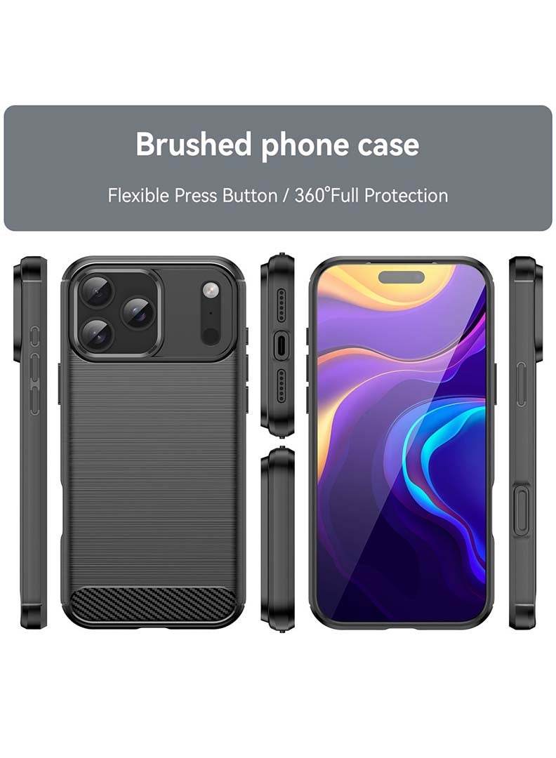 Case Up Case Compatible with Apple iPhone 17 Pro Max , Premium Brushed Carbon Fiber Texture Cover [Camera Protection] Shockproof Soft Cover, Black - Image 2