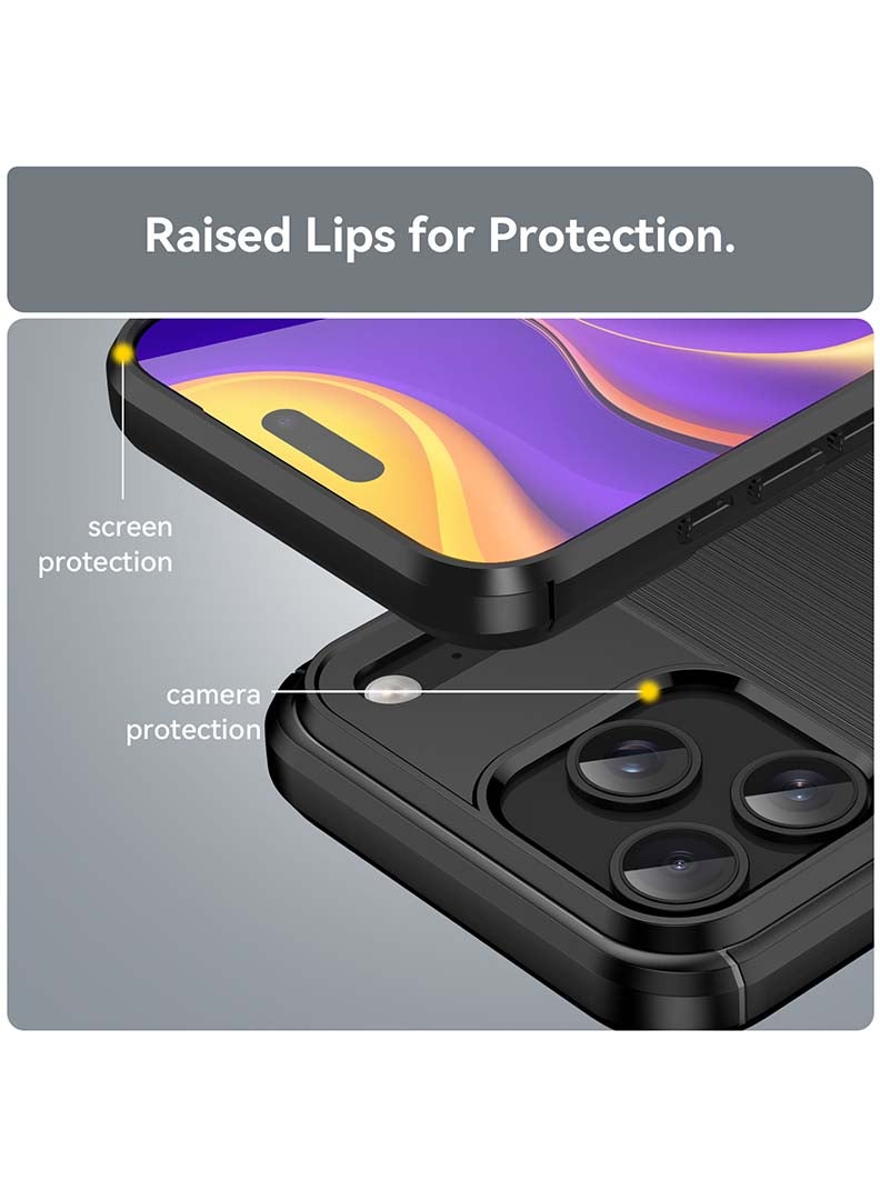 Case Up Case Compatible with Apple iPhone 17 Pro Max , Premium Brushed Carbon Fiber Texture Cover [Camera Protection] Shockproof Soft Cover, Black - Image 3
