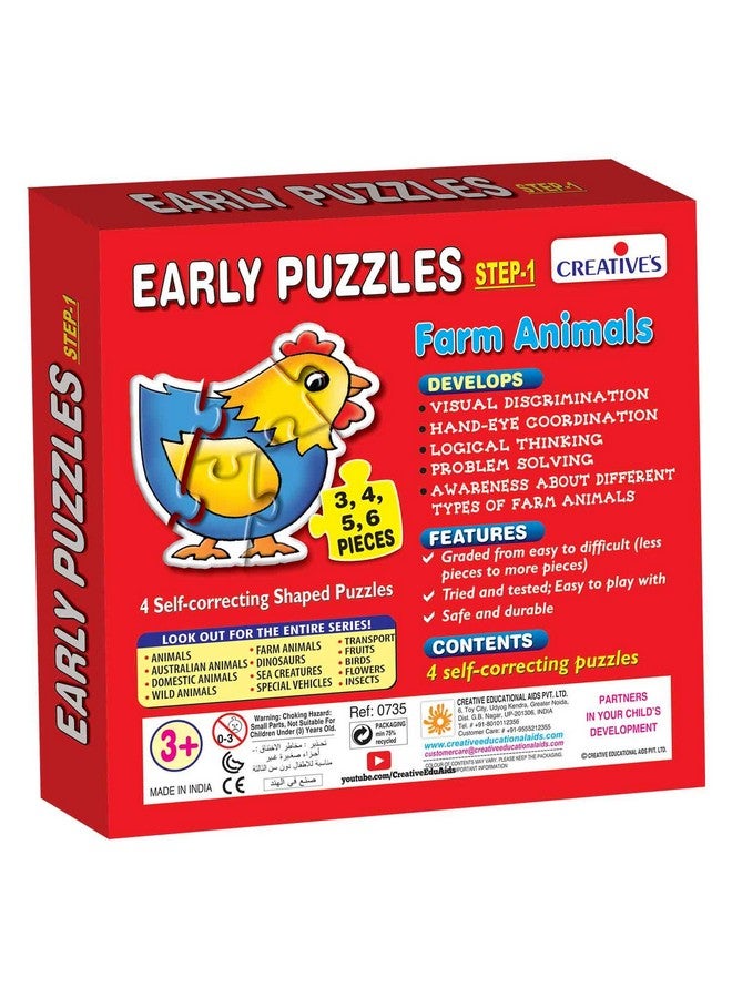 Creative Educational Aids P. Ltd. Creative's Early Puzzles Step-1 | Farms Animals Puzzles | Knowledge of Farm Animals (Sheep, Duck , Hen & Cow) Puzzles| Eye-Hand Coordination Puzzles for kids| Matching & Problem Solving Skills| 3,4,5,6 Pieces| Ages 3 & Up Kids - Image 3