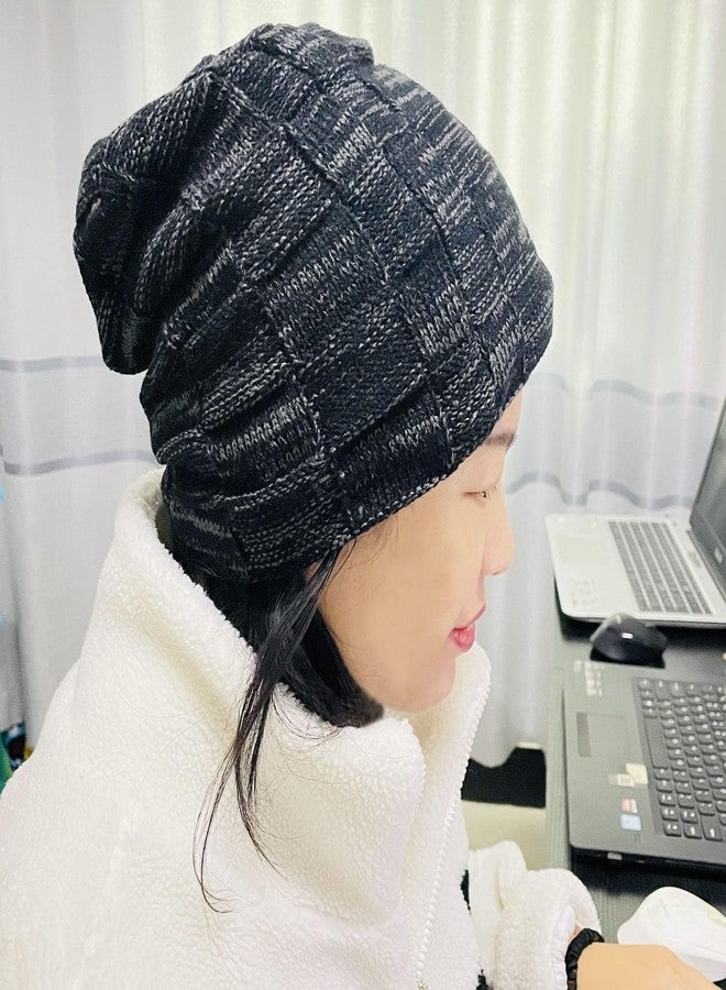 مونوشيف قبعة مونوشيف الصوفية للرجال والنساء، قبعات شتوية فضفاضة، قبعات صوفية مبطنة أنيقة، قبعة صوفية ناعمة مطاطية دافئة وسميكة، قبعة جمجمة، قبعة سوداء ورمادية - Image 3