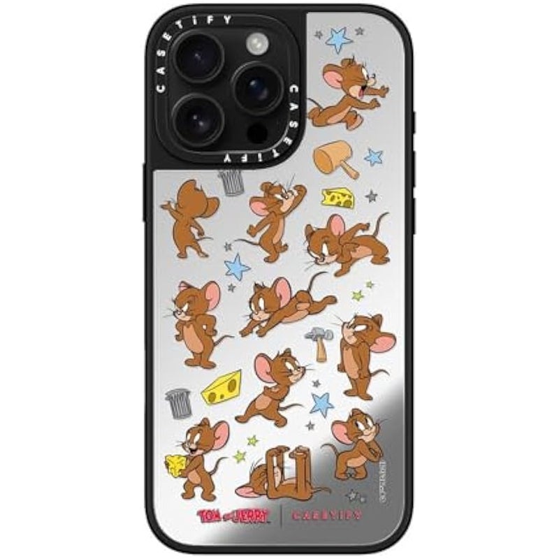 Casetify Mirror Case for iPhone 16 Pro Max 【Tom and Jerry Colab/Reflective / 4.9ft Drop Protection/Compatible with Magsafe】 - Jerry Pattern - Silver on Black - Image 1
