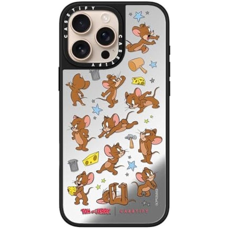 Casetify Mirror Case for iPhone 16 Pro Max 【Tom and Jerry Colab/Reflective / 4.9ft Drop Protection/Compatible with Magsafe】 - Jerry Pattern - Silver on Black - Image 3