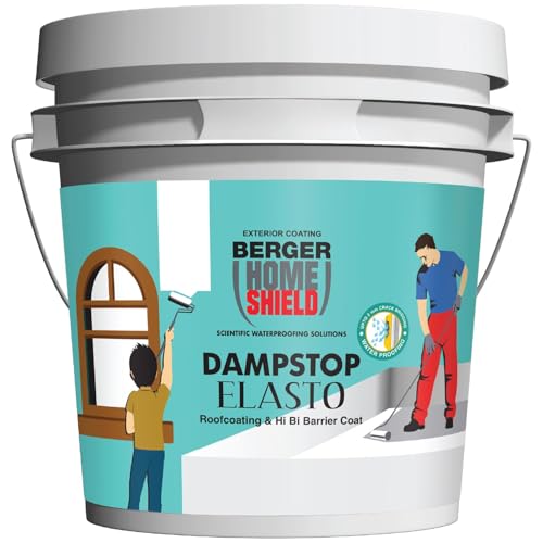 BERGER HomeShield Dampstop Elasto Waterproofing Membrane Damp Proof Basecoat for Exterior Walls Self Priming Anti-Carbonation Solution (4L, White) - Image 1