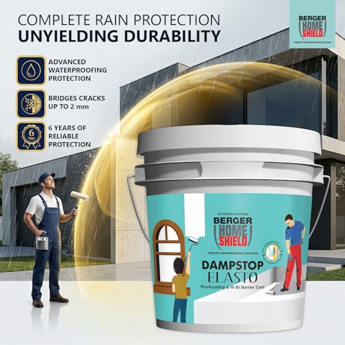 BERGER HomeShield Dampstop Elasto Waterproofing Membrane Damp Proof Basecoat for Exterior Walls Self Priming Anti-Carbonation Solution (4L, White) - Image 2