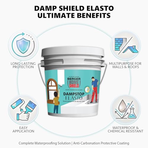 BERGER HomeShield Dampstop Elasto Waterproofing Membrane Damp Proof Basecoat for Exterior Walls Self Priming Anti-Carbonation Solution (4L, White) - Image 4