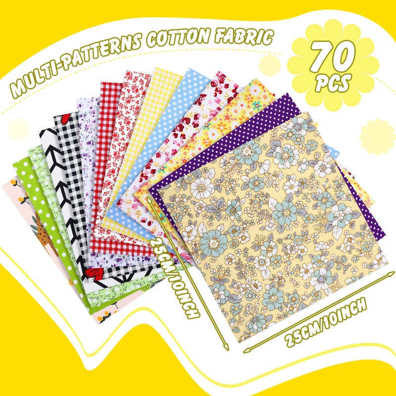 Tudomro 70 Pcs 10 x 10 Inch Cotton Fabric Squares Multicolor Quilting Fabric Bundles Precut Printed Patchwork Materials for Holiday DIY Crafts Cloths Handmade(Fresh Style) - Image 2