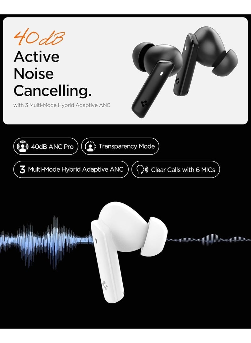 Spigen True Wireless Earbuds, Active Noise Cancellation Bluetooth Headphones with 30H Playtime, EQ Customizing App, 6 Mics, Gaming Mode, LCP Graphene Driver - Black - Image 2