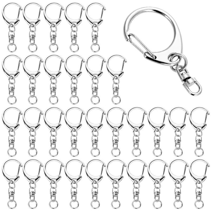 Roctee 50 Piece Key Ring with Chain Silver D Snap Hook Split Metal Keychain Parts DIY Crafts Key Ring Hardware with 8mm Open Jump Ring and Connector