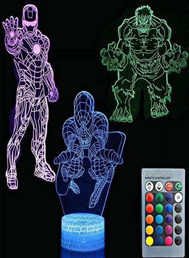 ZYTC 3D Illusion Super Hero Night Light Three Pattern 7 Color Change Decor Lamp Desk Table Night Light Lamp for Kids Children - Image 1