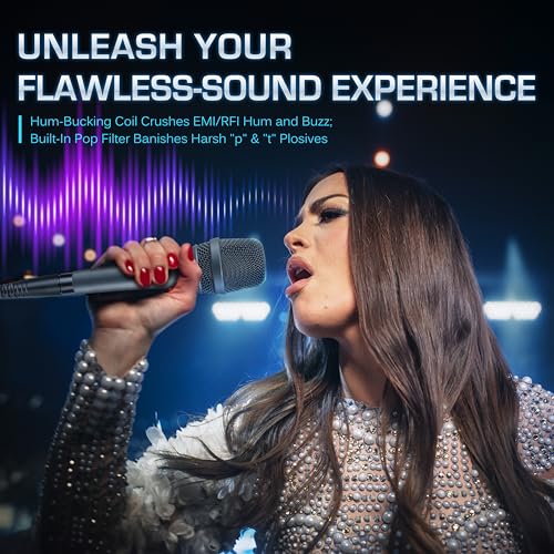 CAROL AC-900 XLR Wired Vocal Microphone – Dynamic Supercardioid Mic with Dual-Engine AHNC Noise Cancelling Tech for Singing, Karaoke, Stage & Studio, Includes Mic Clip & 14.8ft XLR Cable - Gray - Image 2