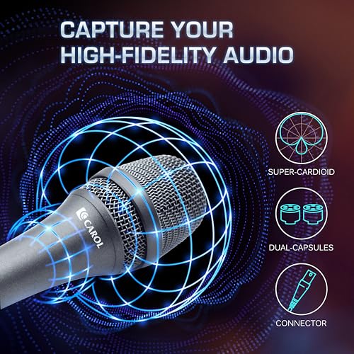 CAROL AC-900 XLR Wired Vocal Microphone – Dynamic Supercardioid Mic with Dual-Engine AHNC Noise Cancelling Tech for Singing, Karaoke, Stage & Studio, Includes Mic Clip & 14.8ft XLR Cable - Gray - Image 5