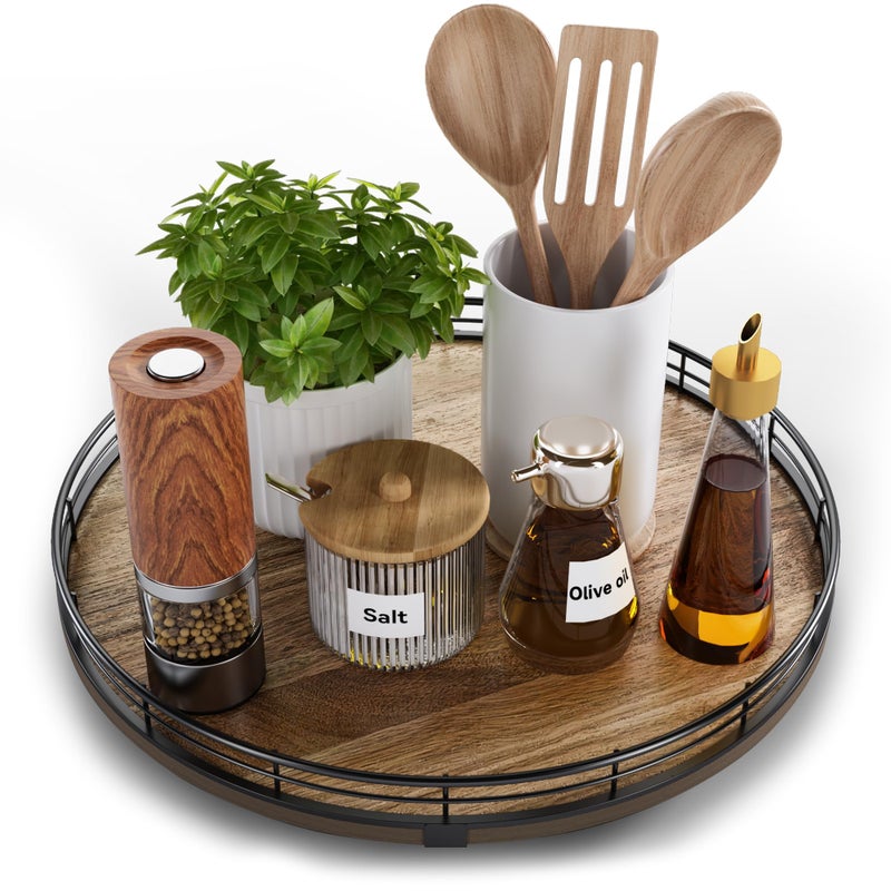 HGF Acacia Wood 13" Lazy Susan Turntable Organizer for Table Top, Farmhouse Round Wooden Lazy Susan for Cabinet Kitchen Centerpieces Coffee Table, for Condiments Spices, Bathroom Vanity Tray Decor - Image 1