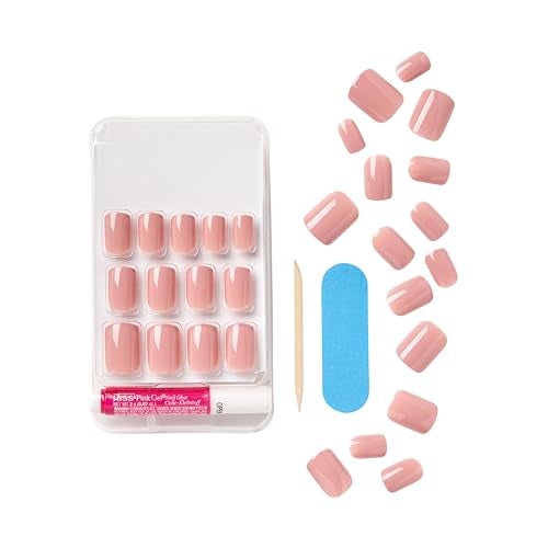 KISS Gel Fantasy Press On Nails, Nail glue included, 'Ribbons', Pink, Short Size, Squoval Shape, Includes 28 Nails, 2g glue, 1 Manicure Stick, 1 Mini File - Image 4