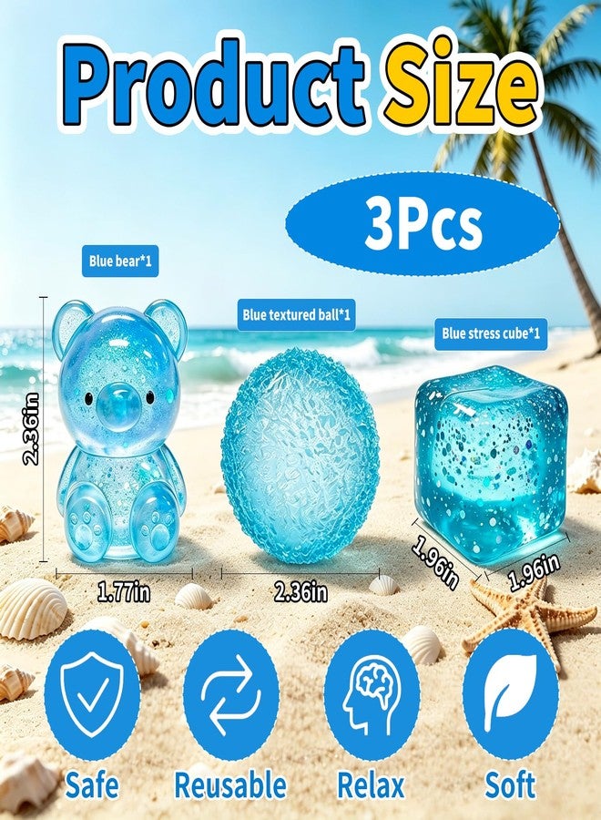QETRABONE 3 Pcs Stress Balls Fidget Toys, Blue Stress Cube Slow Rising, Squeeze Toys for Adults, Classroom Prizes, Christmas, Party Favors, Stocking Stuffers - Image 2