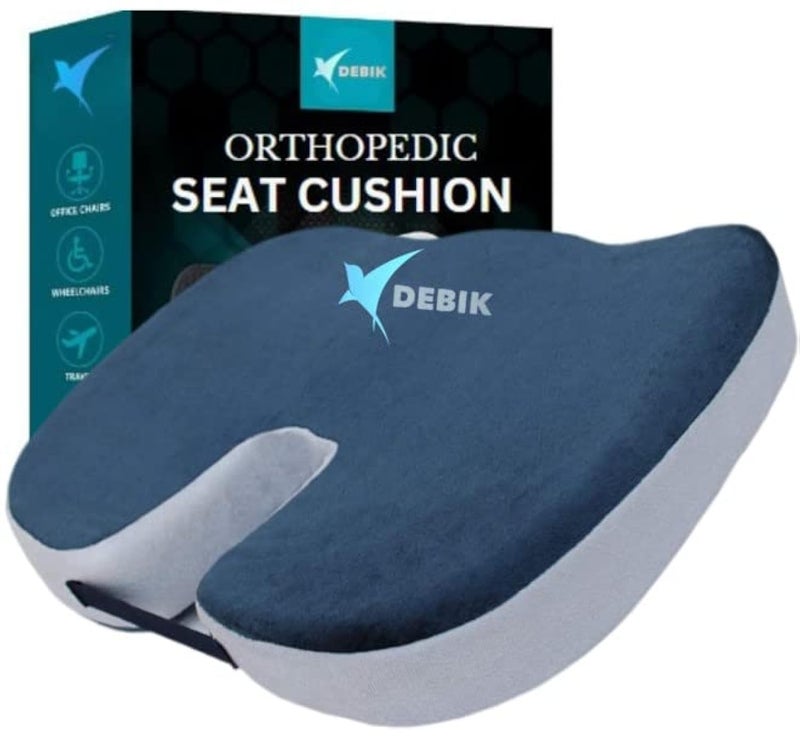 DEBIK ® | Orthopedic Coccyx Seat Cushion for Tailbone, Sciatica, Lower Back Pain Relief Contoured Cushion for Office,Home,Chair, Wheelchair - Weight Upto 100 kg (45 X 36 X 8CM) (Blue-Grey) - Image 1