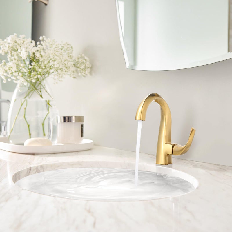 WOWOW Single Handle Bathroom Faucet 1 Hole High Arc Bathroom Basin Faucet Gold with Pop Up Drain, Solid Brass Commercial Bathroom Sink Faucet Basin Vanity Bar Faucet (Patented Product) - Image 2