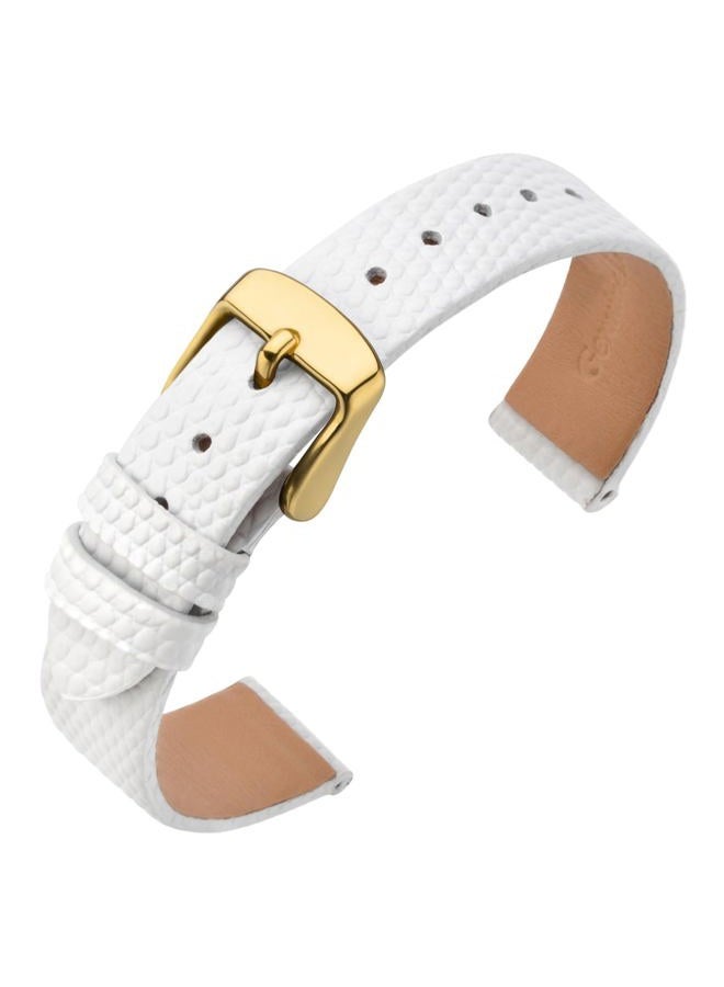 ANNEFIT Women's Leather Watch Band 13mm with Gold Buckle, Lizard Grain Slim Thin Replacement Strap (White) - Image 1