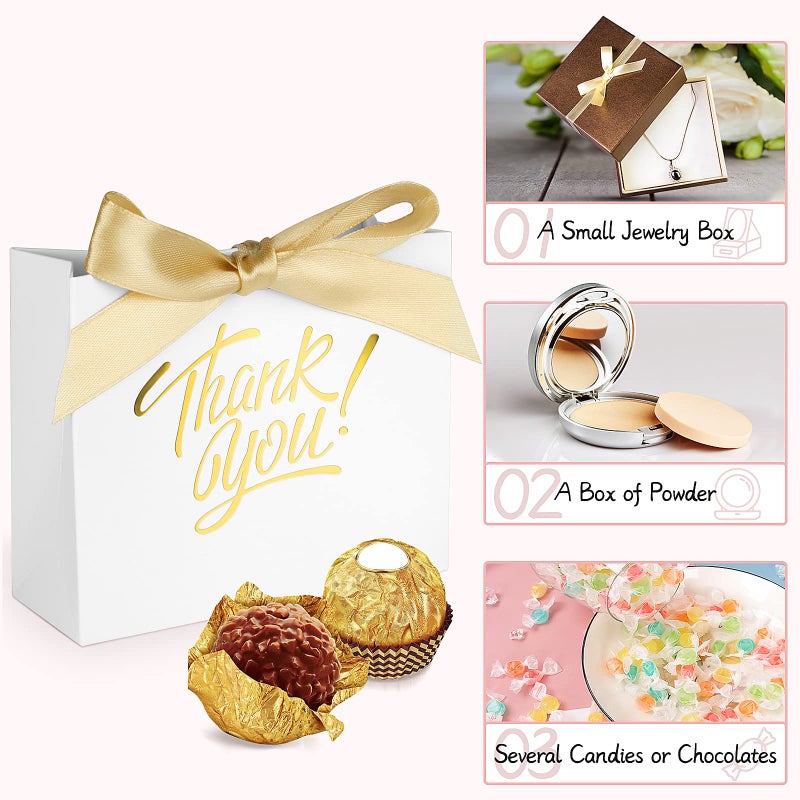 DOYIDE 60 Pack Small Thank You Gift Bags, 4.5x1.8x3.9in Party Favor Bags Boxes with Bow Ribbon, Small Paper Gift Bags with Gold Foil Printed, Mini Candy Treat Bags for Birthday Wedding Party Holiday - Image 3