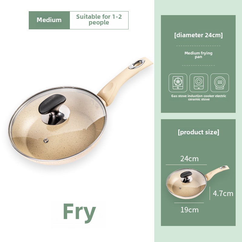 Maifan stone non-stick skillet steak frying pan multi-functional pancake induction cooker gas universal baby food supplement pan(24cm anti-pressure creamy-white frying pan, Beige frying pan series) - Image 1