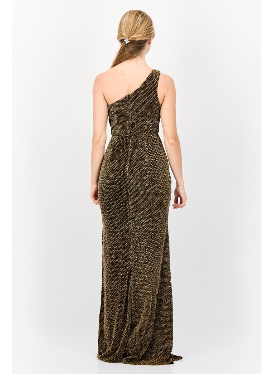 Lulus Women Metallic One-Shoulder Maxi Dress, Gold  - Image 3