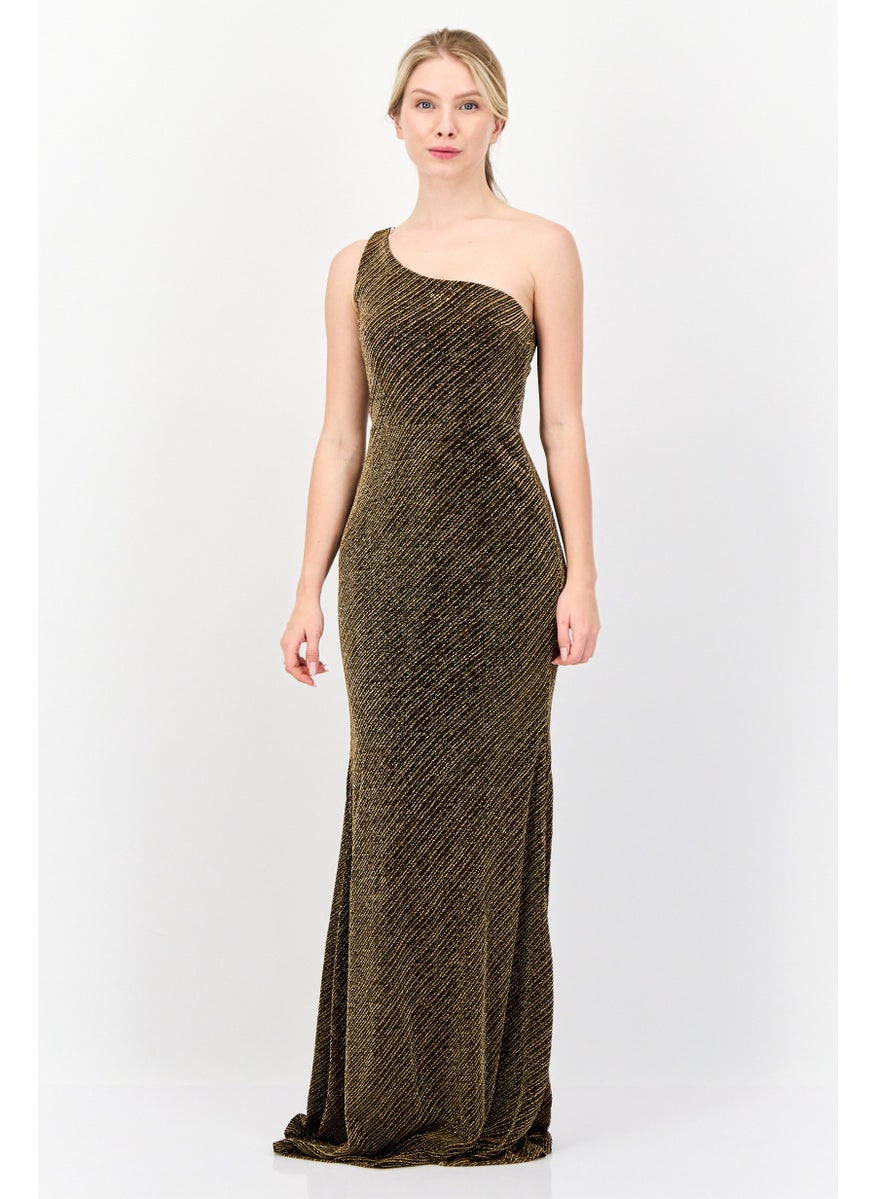 Lulus Women Metallic One-Shoulder Maxi Dress, Gold  - Image 1
