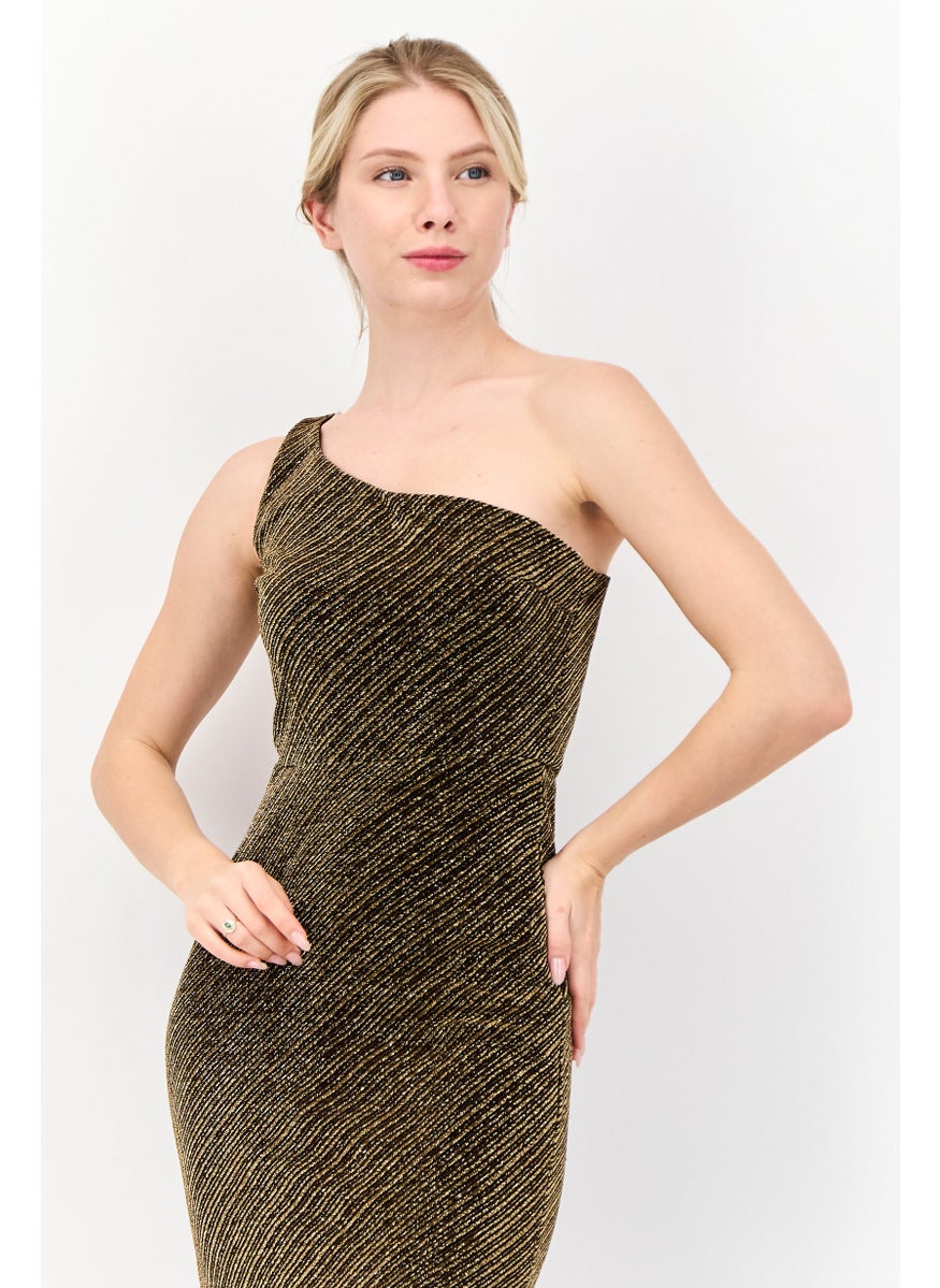 Lulus Women Metallic One-Shoulder Maxi Dress, Gold  - Image 4