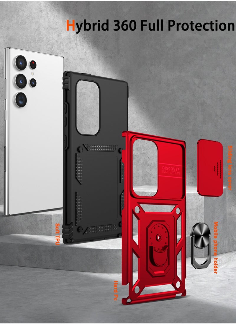 X-level - Samsung Galaxy S24 Ultra Case Cover Shockproof Anti-Drop Protection Built-in Slide Anti-Scratch Camera Lens Back Cover 360 Degree Rotating Ring Kickstand Phone Shell Accessory - Image 1