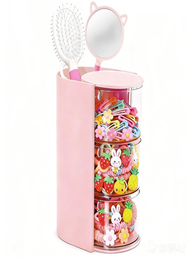 Sawvolker Hair Accessories Organizer with Hair Brush Holder,3-Layer Rotatable Makeup Organizer Box Jewelry Storage Box for Necklaces, Earring, Bracelet, Ring, Makeup Brushes, Hair Clip, Desktop Organizer Case - Image 1