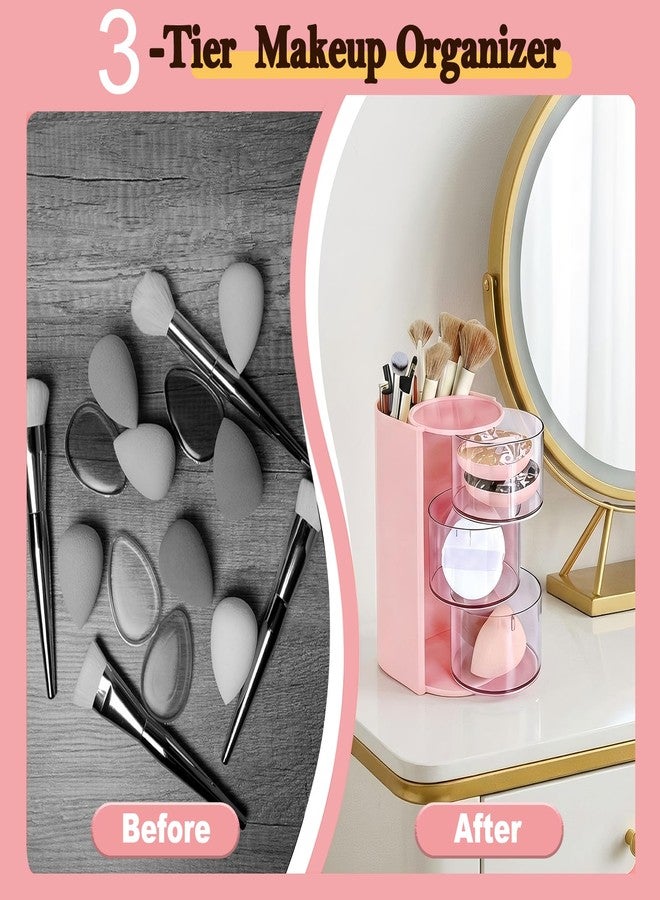 Sawvolker Hair Accessories Organizer with Hair Brush Holder,3-Layer Rotatable Makeup Organizer Box Jewelry Storage Box for Necklaces, Earring, Bracelet, Ring, Makeup Brushes, Hair Clip, Desktop Organizer Case - Image 5
