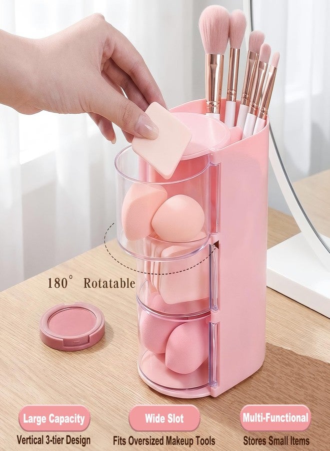 Sawvolker Hair Accessories Organizer with Hair Brush Holder,3-Layer Rotatable Makeup Organizer Box Jewelry Storage Box for Necklaces, Earring, Bracelet, Ring, Makeup Brushes, Hair Clip, Desktop Organizer Case - Image 4