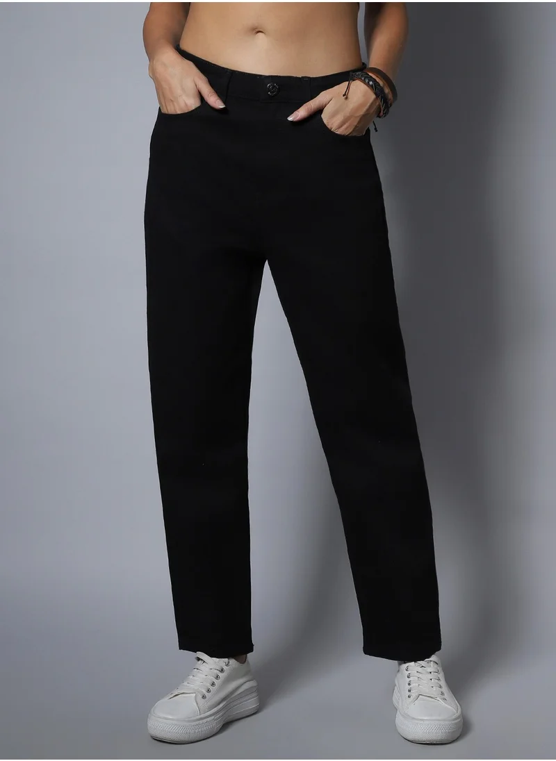 هاي ستار Black Straight Fit Jeans for Women, High-Rise Comfort