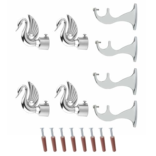 GLOXY Swan Bird Shape Curtain Brackets - Decorative Curtain Rod Holder - Curtain Holder with Wall Fittings, Screws, and Strong Support for Wall Decoration Items for Hall(Silver, 2 - Pairs) - Image 1