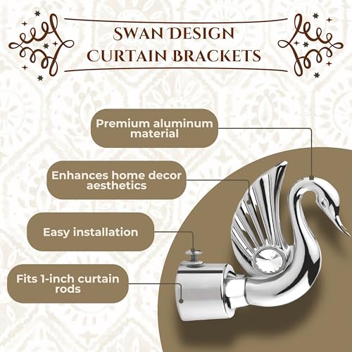 GLOXY Swan Bird Shape Curtain Brackets - Decorative Curtain Rod Holder - Curtain Holder with Wall Fittings, Screws, and Strong Support for Wall Decoration Items for Hall(Silver, 2 - Pairs) - Image 2