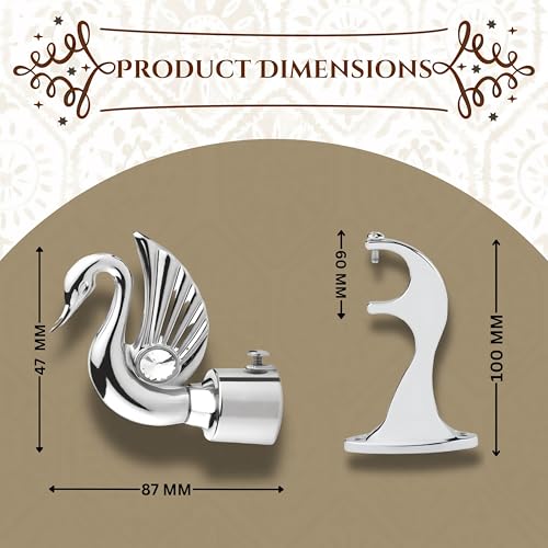 GLOXY Swan Bird Shape Curtain Brackets - Decorative Curtain Rod Holder - Curtain Holder with Wall Fittings, Screws, and Strong Support for Wall Decoration Items for Hall(Silver, 2 - Pairs) - Image 4