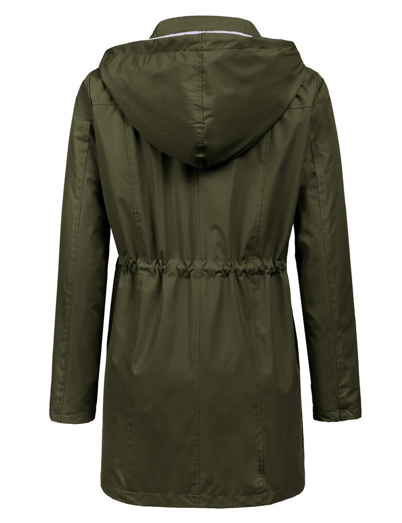 LOMON Raincoat Women Waterproof Long Hooded Trench Coats Lined Windbreaker Travel Jacket Army Green L - Image 3
