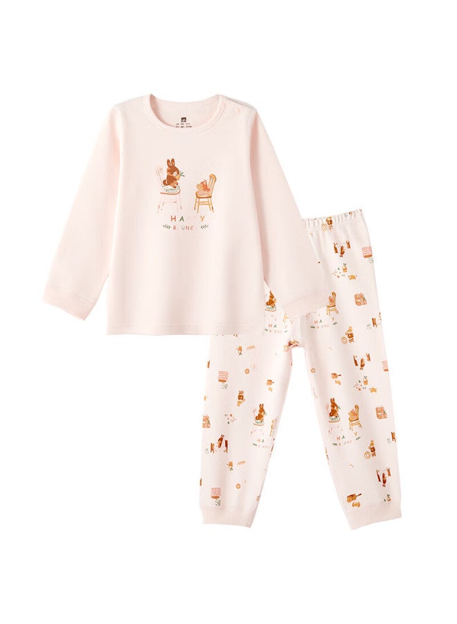 Gb Children's Pure Cotton Class A Autumn Clothes Set 7a Antibacterial And Anti-mite Non-fluorescent Underwear Set Light Pink 120