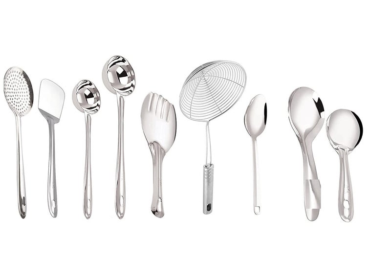 VOMI Stainless Steel Cooking and Serving Spoon Spatula Set of 9 - Image 1