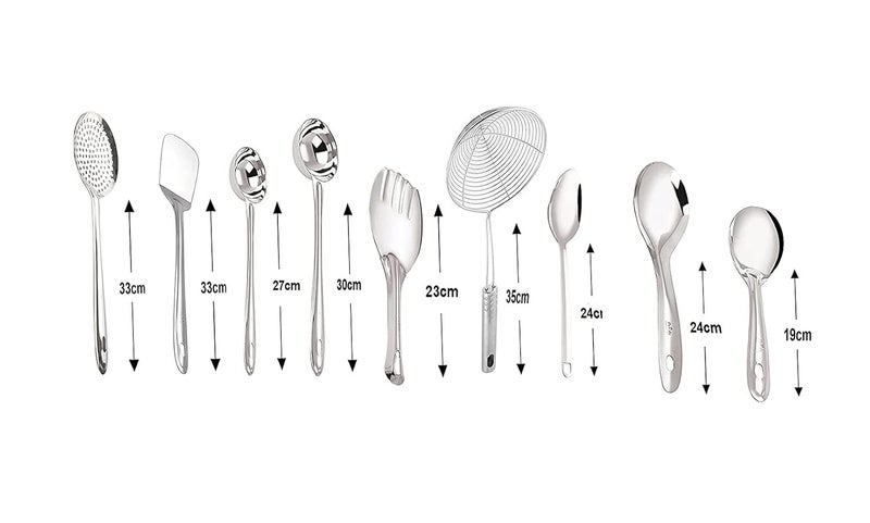 VOMI Stainless Steel Cooking and Serving Spoon Spatula Set of 9 - Image 2