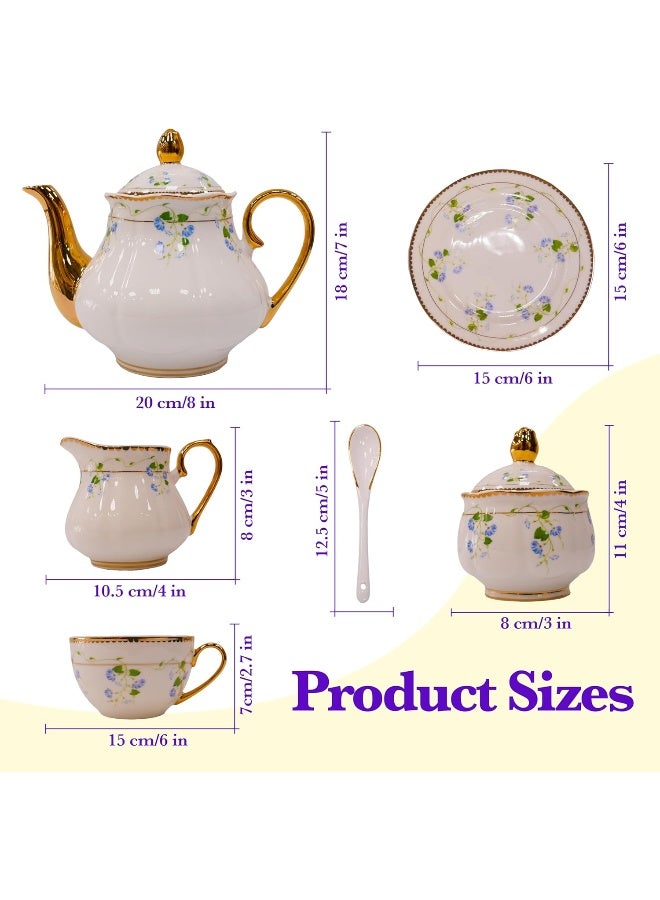 BS B&S 31-Piece Porcelain Tea Set | French Floral Vintage Tea Cup Saucer Set | Ceramic Tea Party Set with Tea Pot | Flower Painting Party Dinner Set | Home Décor Cup and Saucer (Violet) - Image 5