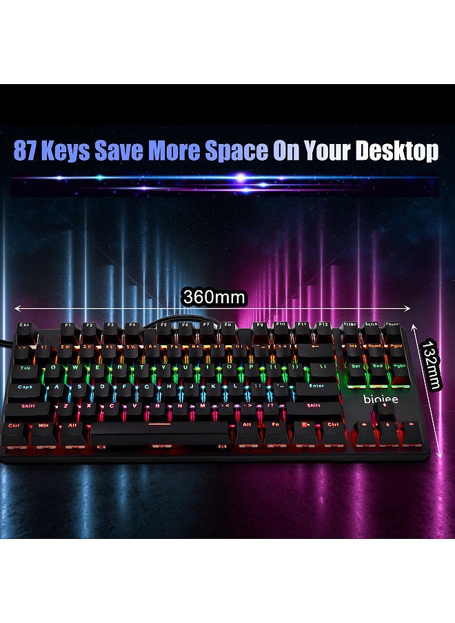 Generic - Wired 87-Key Mechanical Gaming Keyboard Rainbow Backlit Keyboard For Windows PC Laptop for Game and Office - Image 1