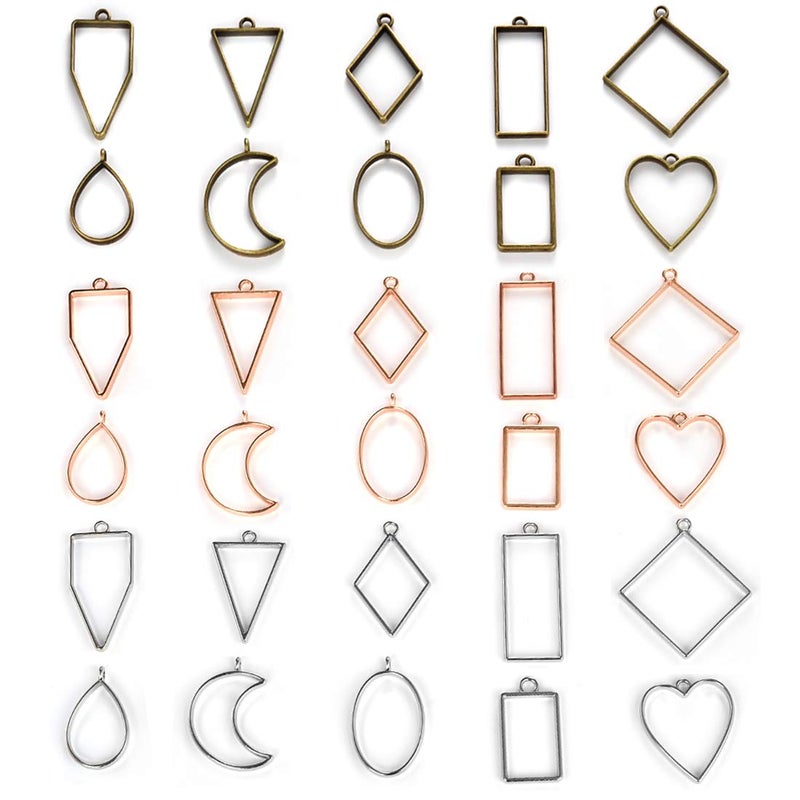 LANBEIDE 30PCS Bezel Open Back Pendant Blanks Charms Hollow Mold Pendant Assorted Geometric Frame Pendant DIY Crafts for Resin Jewelry Making