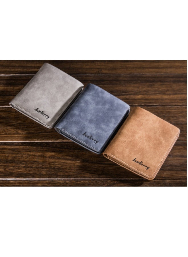 baellerry Wallet Short Student Retro Frosted Bi-fold Vertical Style New Money Gray Vertical Style - Image 3