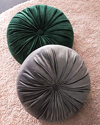 vctops Round Velvet Solid Color Chair Cushion Pumpkin Pleated Throw Pillow Home Decorative Floor Pillow Diameter 15 Light Grey - Image 3