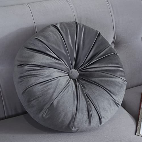 vctops Round Velvet Solid Color Chair Cushion Pumpkin Pleated Throw Pillow Home Decorative Floor Pillow Diameter 15 Light Grey - Image 1