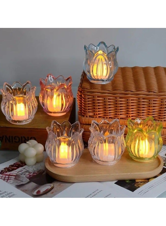 LED Night Lights Electronic Candle Shape Honeycomb Crystal Table Lamp for Wedding Room Christmas Decor Romantic Atmosphere Lighting - 4 Pieces  - Image 1