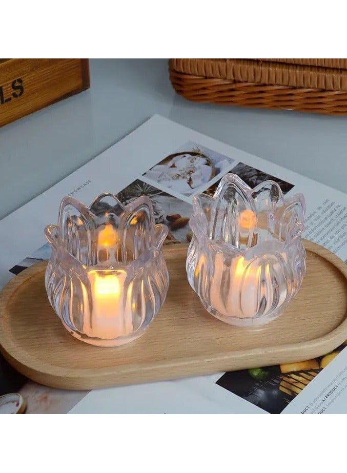 LED Night Lights Electronic Candle Shape Honeycomb Crystal Table Lamp for Wedding Room Christmas Decor Romantic Atmosphere Lighting - 4 Pieces  - Image 2