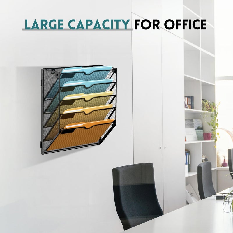 SUPEASY 5 Tier Wall File Organizer, Hanging Wall Mounted Mail Organizer with Label Slots, Metal Mesh File Holder Magazine Rack for Office, Home, School, Black - Image 5