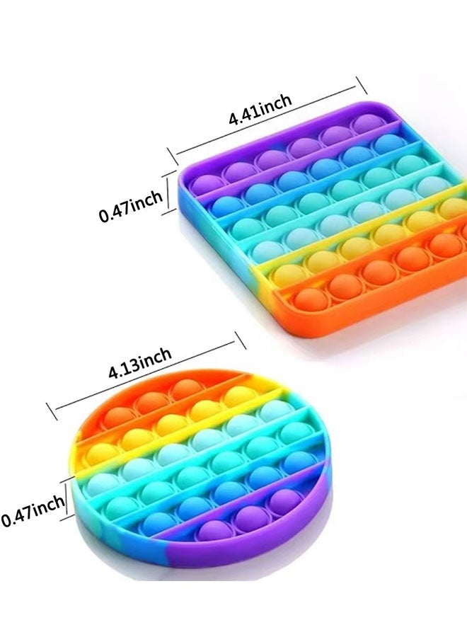 2 Packs Pop Fidget Sensory Toys, Autism Special Needs Stress Relief Silicone Pressure Relieving, Round and Square Squeeze Toys for Kids Children Adults (Set of 2) - Image 2