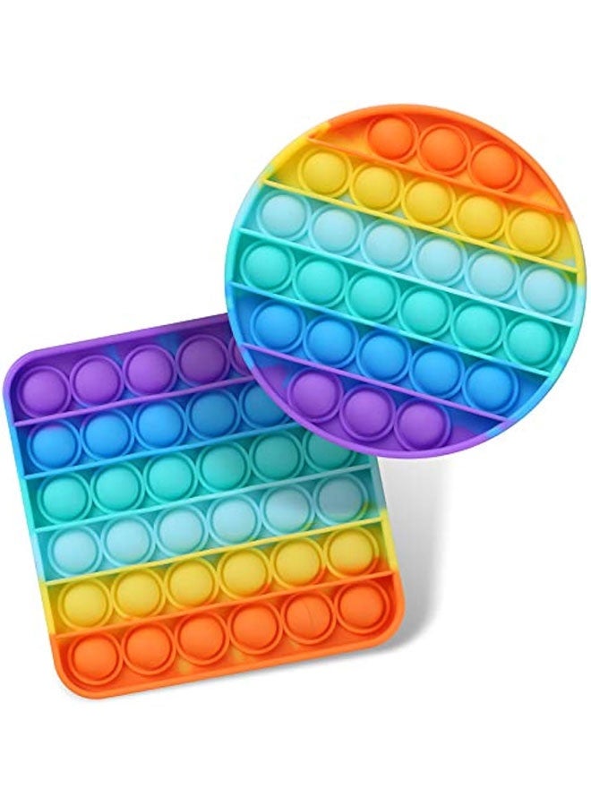 2 Packs Pop Fidget Sensory Toys, Autism Special Needs Stress Relief Silicone Pressure Relieving, Round and Square Squeeze Toys for Kids Children Adults (Set of 2) - Image 1